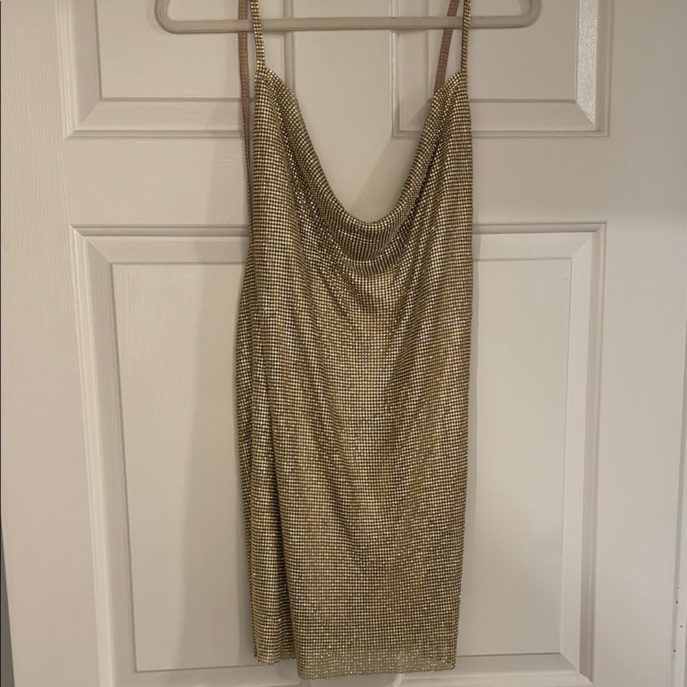 REVOLVE Gold Slip Dress Cowl Neck Backless